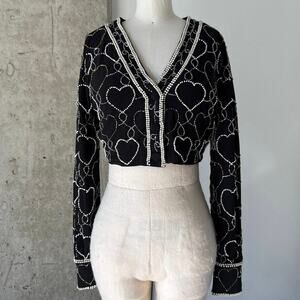 LoveShackFancy Black Beaded Cardigan XS